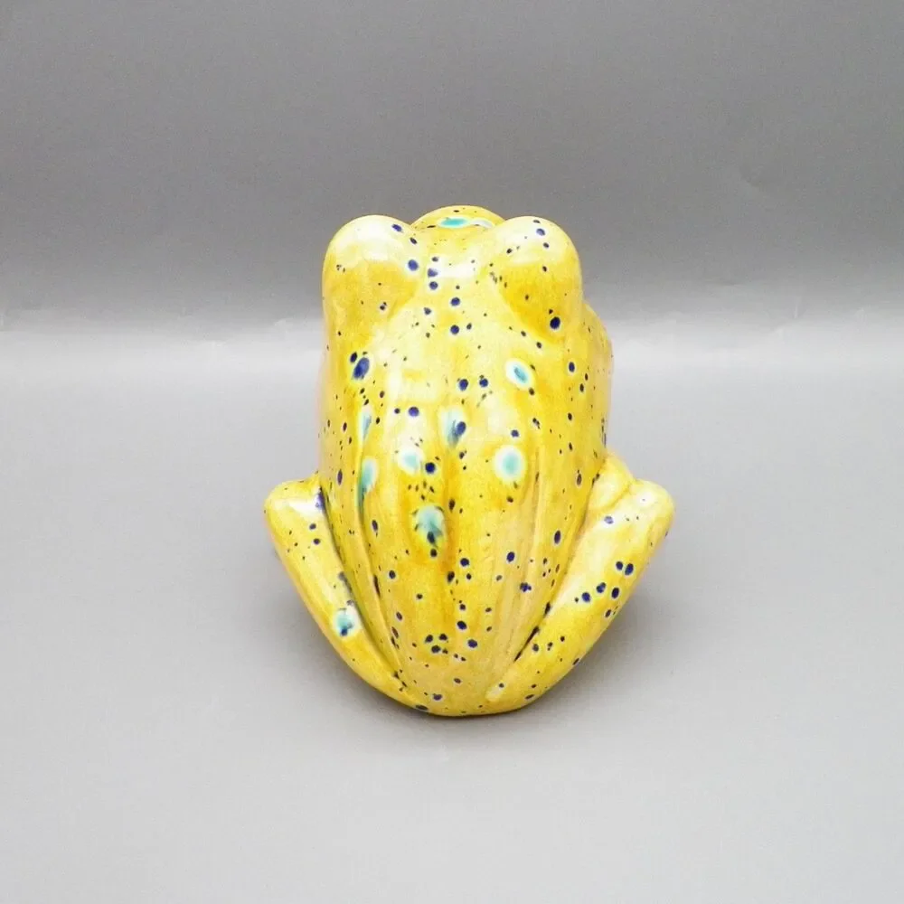 Vintage Wide Mouth Ceramic Frog Speckled Yellow Kitchen Sponge Holder Handmade